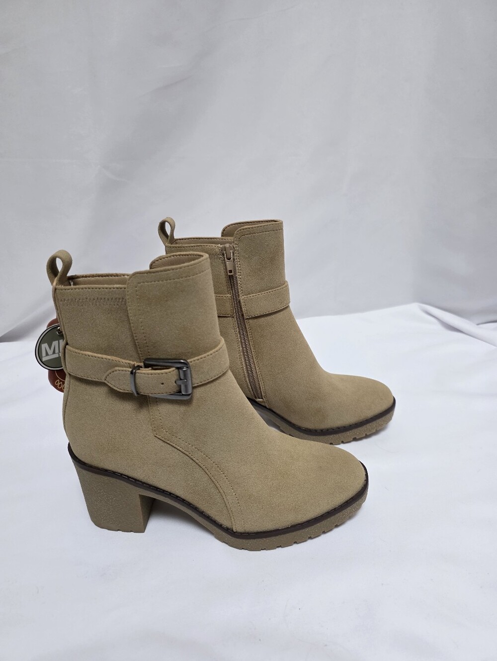 MIA Holt Taupe Suede Ankle Booties Buckle Lug Sole NWT Size 7